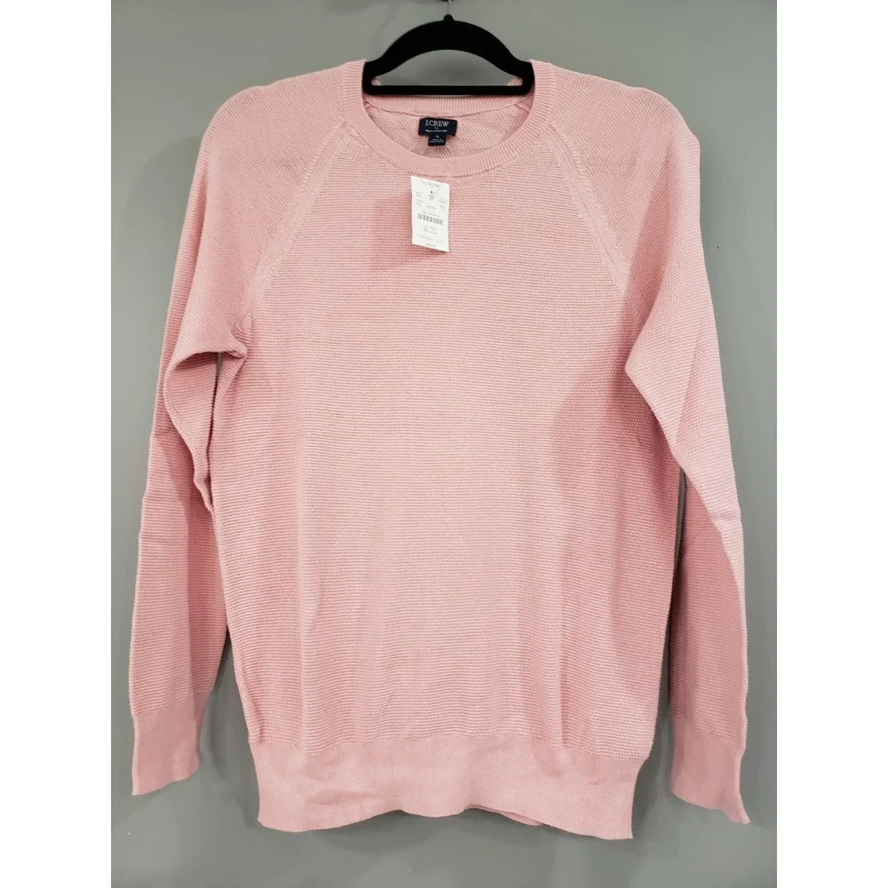 NEW LIGHTWEGIHT J Crew Mens PINK Waffle Knit Crewneck Sweater BABY SHOWER‎